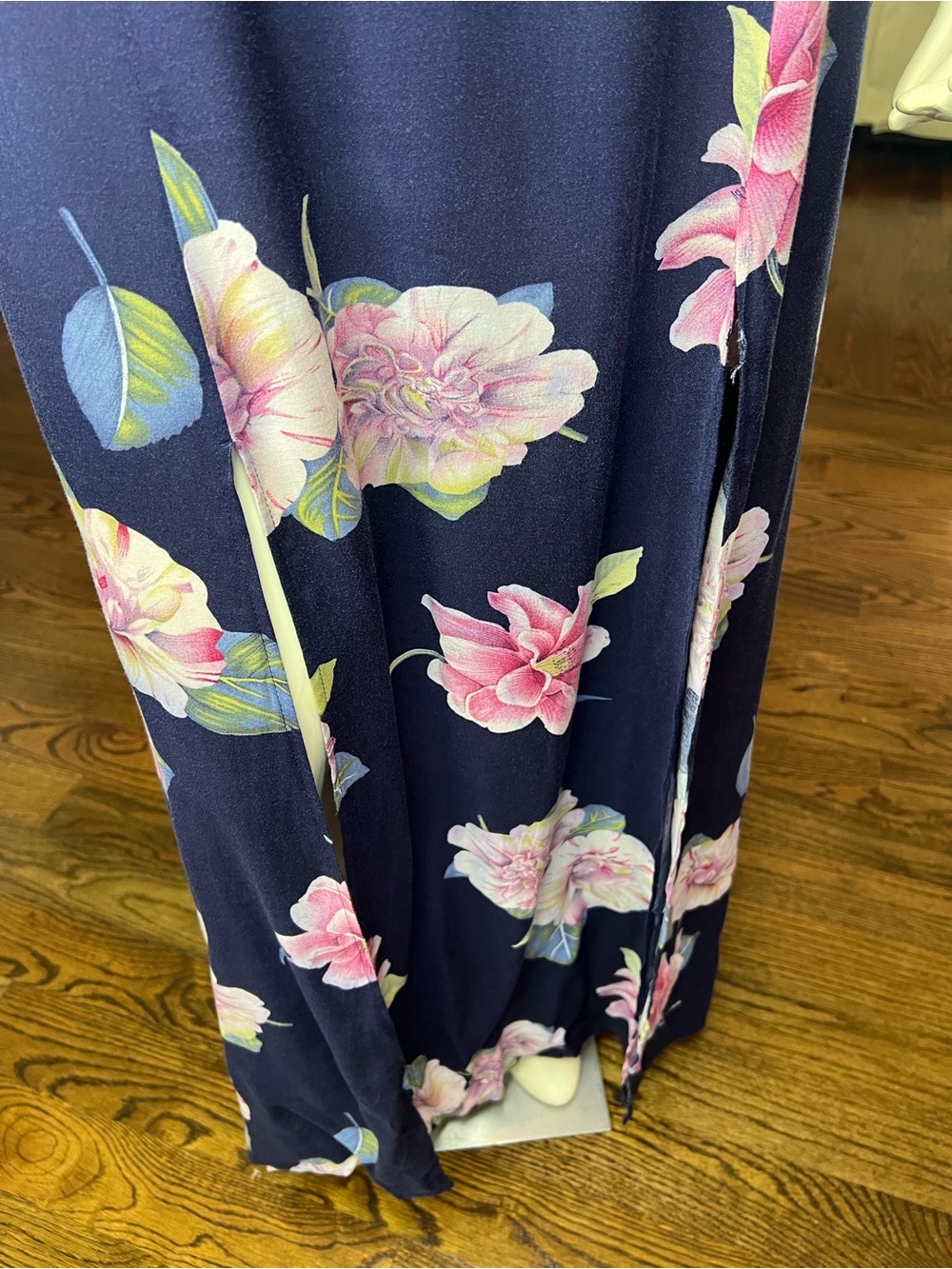 Reformation Navy Floral Tie-Front Maxi Dress with Pink Blooms - Picture 10 of 15